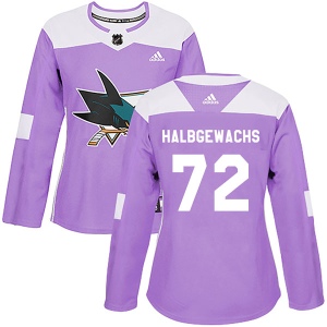 Women's Jayden Halbgewachs San Jose Sharks Authentic Hockey Fights Cancer Jersey - Purple