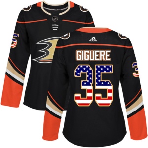 Women's Jean-Sebastien Giguere Anaheim Ducks Authentic USA Flag Fashion Jersey - Black