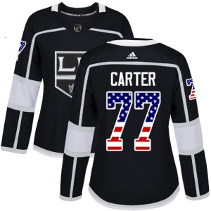 Women's Jeff Carter Los Angeles Kings Authentic USA Flag Fashion Jersey - Black