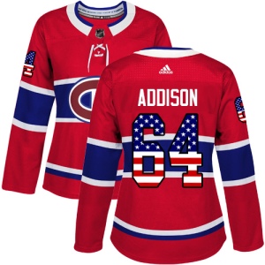 Women's Jeremiah Addison Montreal Canadiens Authentic USA Flag Fashion Jersey - Red