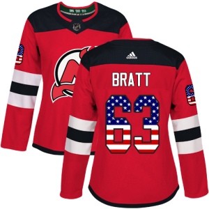 Women's Jesper Bratt New Jersey Devils Authentic USA Flag Fashion Jersey - Red