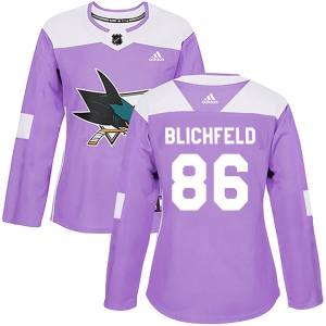 Women's Joachim Blichfeld San Jose Sharks Authentic Hockey Fights Cancer Jersey - Purple