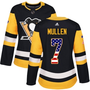 Women's Joe Mullen Pittsburgh Penguins Authentic USA Flag Fashion Jersey - Black