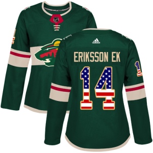 Women's Joel Eriksson Ek Minnesota Wild Authentic USA Flag Fashion Jersey - Green