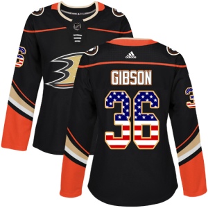 Women's John Gibson Anaheim Ducks Authentic USA Flag Fashion Jersey - Black