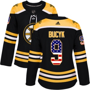 Women's Johnny Bucyk Boston Bruins Authentic USA Flag Fashion Jersey - Black