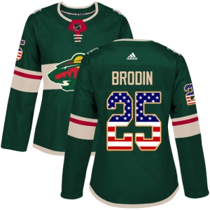 Women's Jonas Brodin Minnesota Wild Authentic USA Flag Fashion Jersey - Green