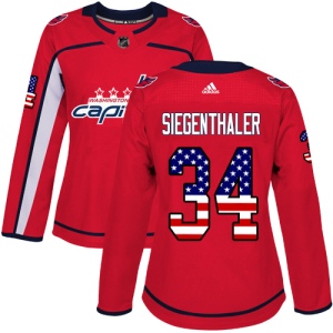 Women's Jonas Siegenthaler Washington Capitals Authentic USA Flag Fashion Jersey - Red