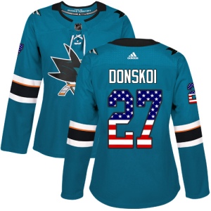 Women's Joonas Donskoi San Jose Sharks Authentic Teal USA Flag Fashion Jersey - Green