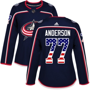 Women's Josh Anderson Columbus Blue Jackets Authentic USA Flag Fashion Jersey - Navy Blue