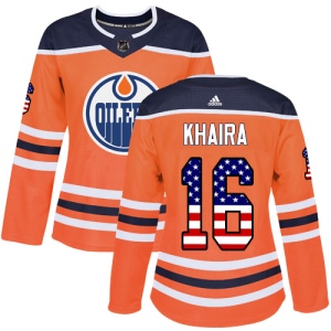 Women's Jujhar Khaira Edmonton Oilers Authentic USA Flag Fashion Jersey - Orange