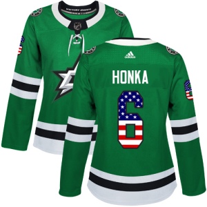 Women's Julius Honka Dallas Stars Authentic USA Flag Fashion Jersey - Green