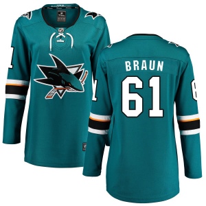 Women's Justin Braun San Jose Sharks Home Breakaway Jersey - Teal