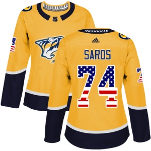 Women's Juuse Saros Nashville Predators Authentic USA Flag Fashion Jersey - Gold