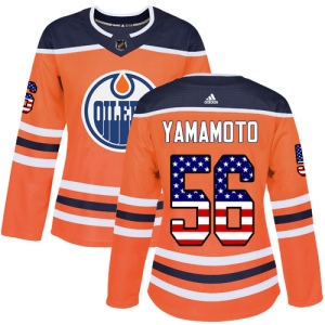 Women's Kailer Yamamoto Edmonton Oilers Authentic USA Flag Fashion Jersey - Orange