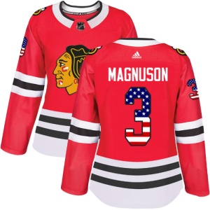 Women's Keith Magnuson Chicago Blackhawks Authentic USA Flag Fashion Jersey - Red