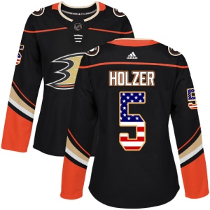 Women's Korbinian Holzer Anaheim Ducks Authentic USA Flag Fashion Jersey - Black