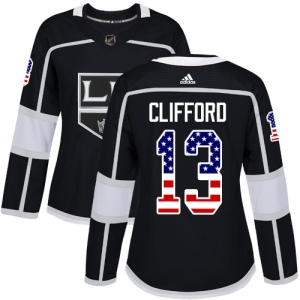 Women's Kyle Clifford Los Angeles Kings Authentic USA Flag Fashion Jersey - Black