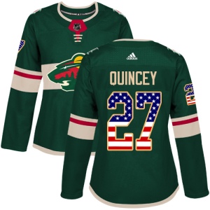 Women's Kyle Quincey Minnesota Wild Authentic USA Flag Fashion Jersey - Green