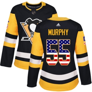 Women's Larry Murphy Pittsburgh Penguins Authentic USA Flag Fashion Jersey - Black