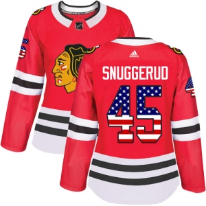 Women's Luc Snuggerud Chicago Blackhawks Authentic USA Flag Fashion Jersey - Red