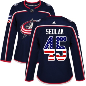 Women's Lukas Sedlak Columbus Blue Jackets Authentic USA Flag Fashion Jersey - Navy Blue