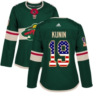 Women's Luke Kunin Minnesota Wild Authentic USA Flag Fashion Jersey - Green