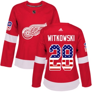 Women's Luke Witkowski Detroit Red Wings Authentic USA Flag Fashion Jersey - Red