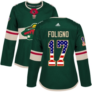 Women's Marcus Foligno Minnesota Wild Authentic USA Flag Fashion Jersey - Green