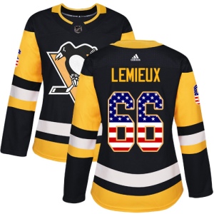 Women's Mario Lemieux Pittsburgh Penguins Authentic USA Flag Fashion Jersey - Black