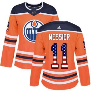 Women's Mark Messier Edmonton Oilers Authentic USA Flag Fashion Jersey - Orange