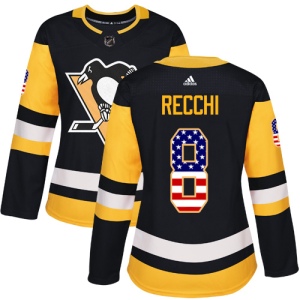 Women's Mark Recchi Pittsburgh Penguins Authentic USA Flag Fashion Jersey - Black