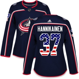 Women's Markus Hannikainen Columbus Blue Jackets Authentic USA Flag Fashion Jersey - Navy Blue