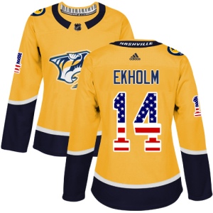 Women's Mattias Ekholm Nashville Predators Authentic USA Flag Fashion Jersey - Gold