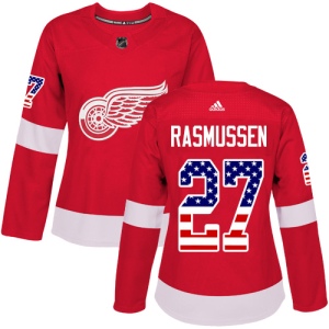 Women's Michael Rasmussen Detroit Red Wings Authentic USA Flag Fashion Jersey - Red