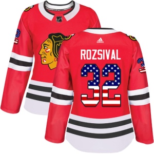 Women's Michal Rozsival Chicago Blackhawks Authentic USA Flag Fashion Jersey - Red