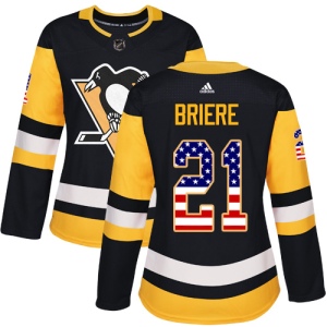 Women's Michel Briere Pittsburgh Penguins Authentic USA Flag Fashion Jersey - Black