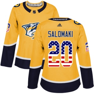 Women's Miikka Salomaki Nashville Predators Authentic USA Flag Fashion Jersey - Gold