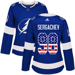 Women's Mikhail Sergachev Tampa Bay Lightning Authentic USA Flag Fashion Jersey - Blue