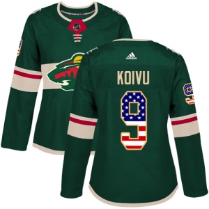 Women's Mikko Koivu Minnesota Wild Authentic USA Flag Fashion Jersey - Green