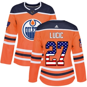 Women's Milan Lucic Edmonton Oilers Authentic USA Flag Fashion Jersey - Orange