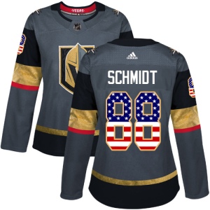 Women's Nate Schmidt Vegas Golden Knights Authentic Gray USA Flag Fashion Jersey - Gold