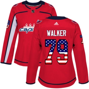 Women's Nathan Walker Washington Capitals Authentic USA Flag Fashion Jersey - Red