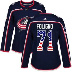 Women's Nick Foligno Columbus Blue Jackets Authentic USA Flag Fashion Jersey - Navy Blue