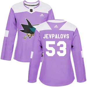 Women's Nikita Jevpalovs San Jose Sharks Authentic Hockey Fights Cancer Jersey - Purple