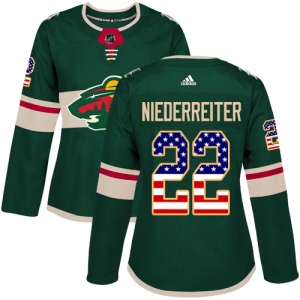 Women's Nino Niederreiter Minnesota Wild Authentic USA Flag Fashion Jersey - Green