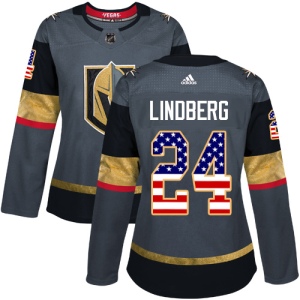 Women's Oscar Lindberg Vegas Golden Knights Authentic Gray USA Flag Fashion Jersey - Gold