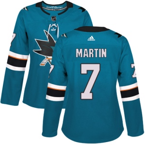 Women's Paul Martin San Jose Sharks Authentic Teal Home Jersey - Green