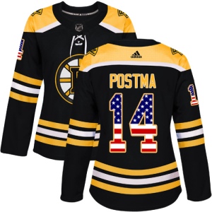 Women's Paul Postma Boston Bruins Authentic USA Flag Fashion Jersey - Black