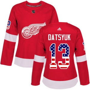 Women's Pavel Datsyuk Detroit Red Wings Authentic USA Flag Fashion Jersey - Red